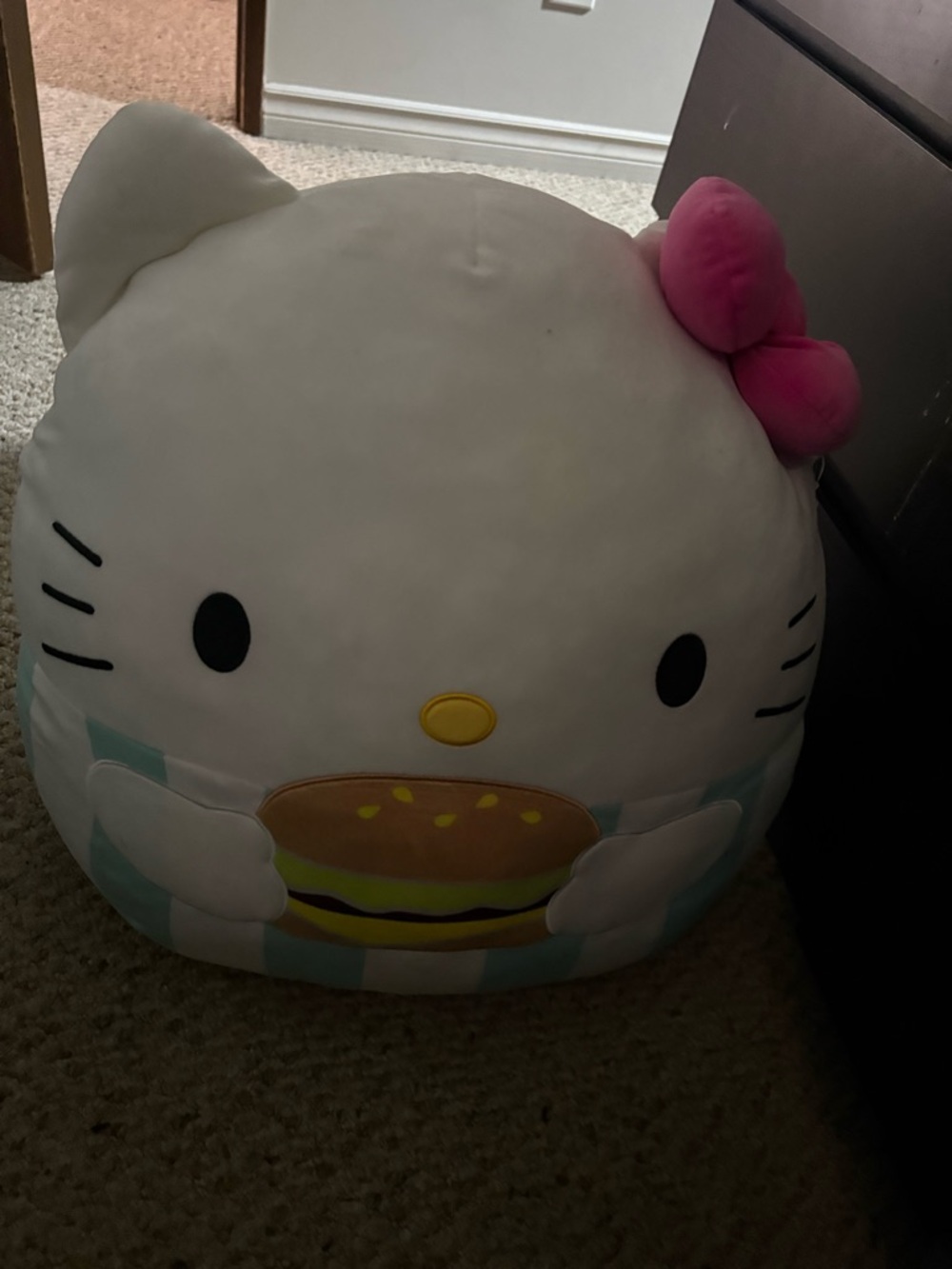 Squishmallows White Hello Kitty Plush with Pink Bow and Yellow Nose
